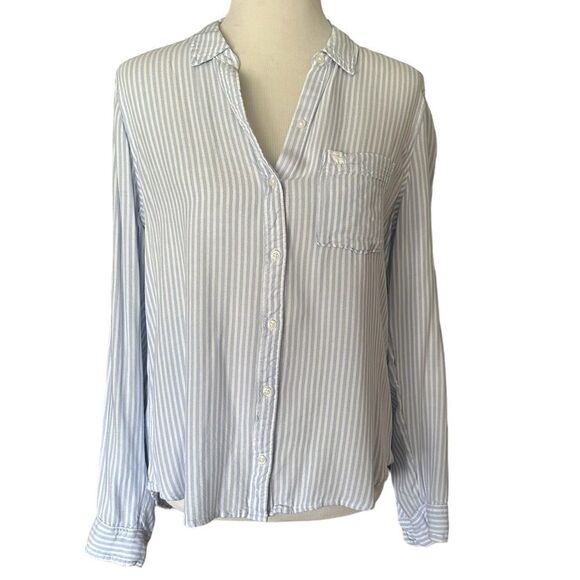 Abercrombie & Fitch Blue Striped Button Front Long Sleeved Blouse Workwear Shirt - Picture 2 of 6